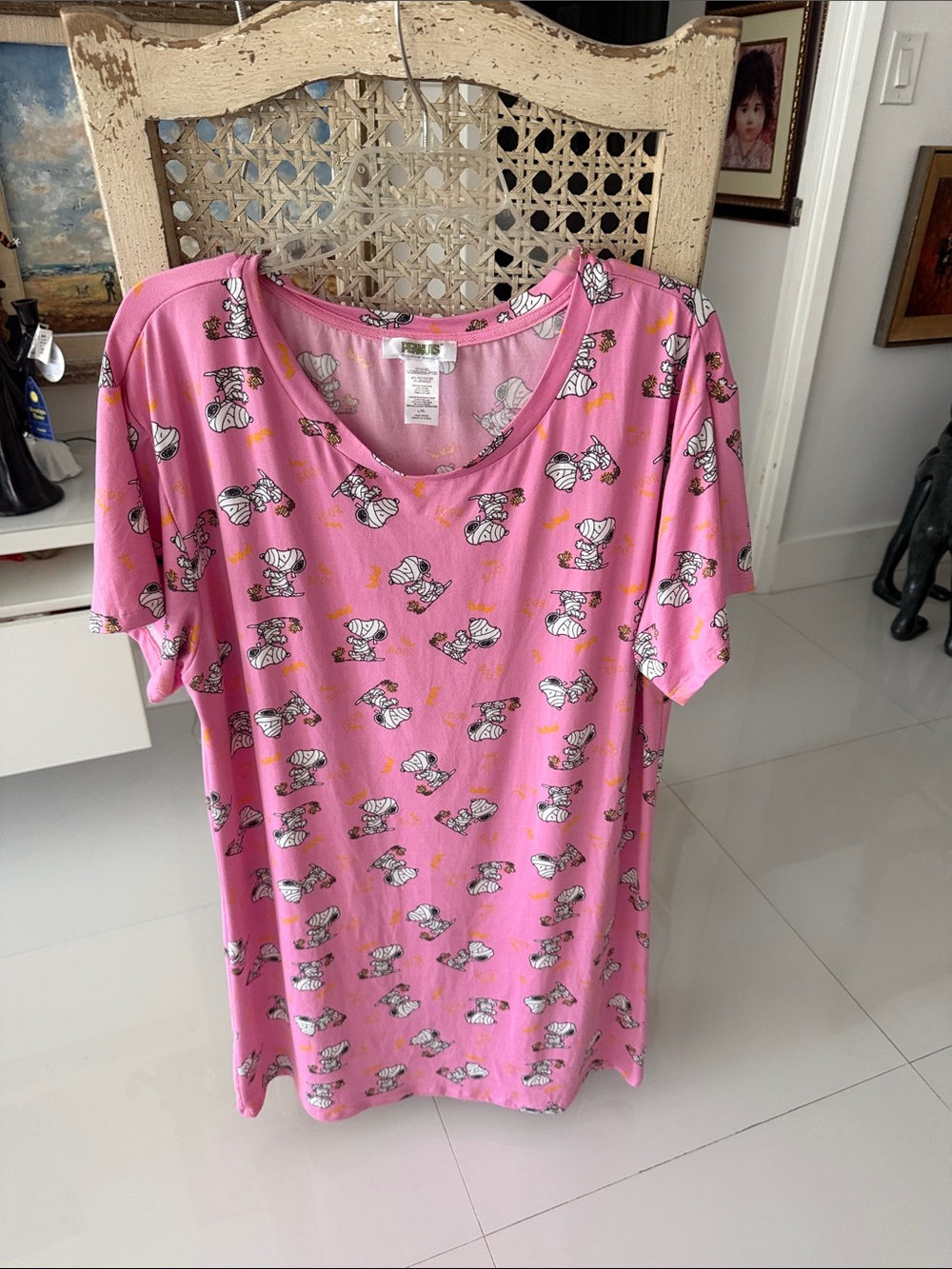 Peanuts Snoopy & Woodstock Halloween Pink/White/Orange Loungewear/Nightshirt/PJ